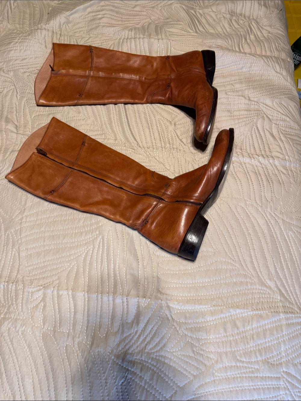 Classic Tall Leather Riding Boots in Cognac Brown 9.5 size